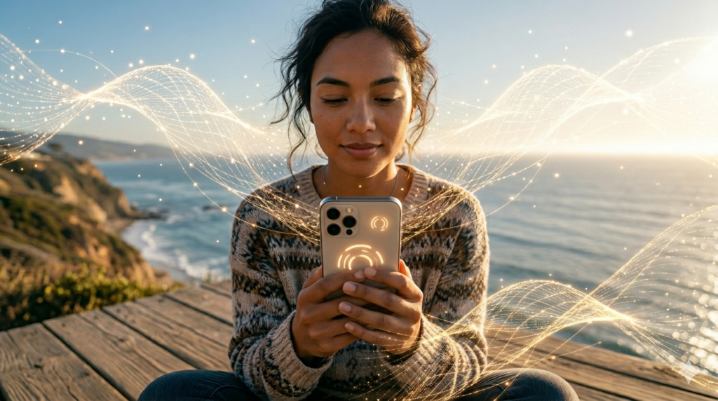 Woman using faith-based apps in California for daily prayer and spiritual devotion