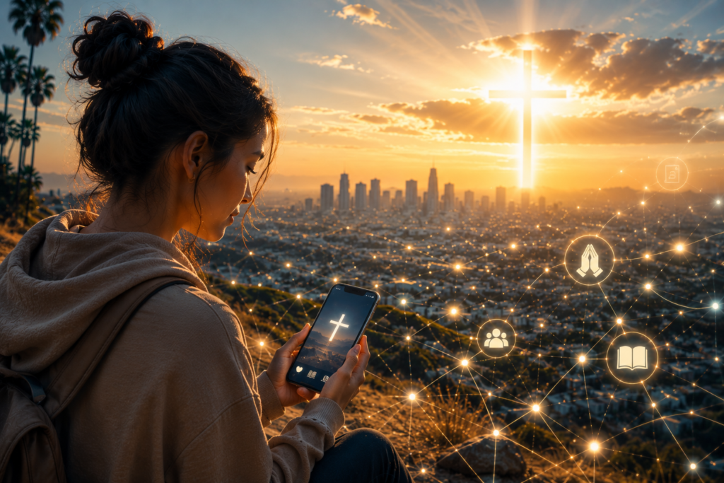 Christian exploring the future of faith in a technology-driven world through digital devotion